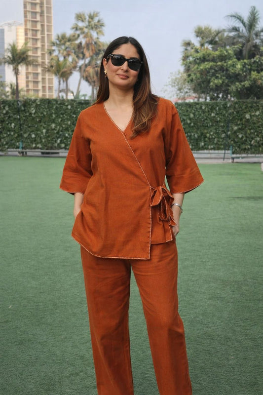 Pure cotton linen with lining Wrap around coord set Designer pattern article (B429)