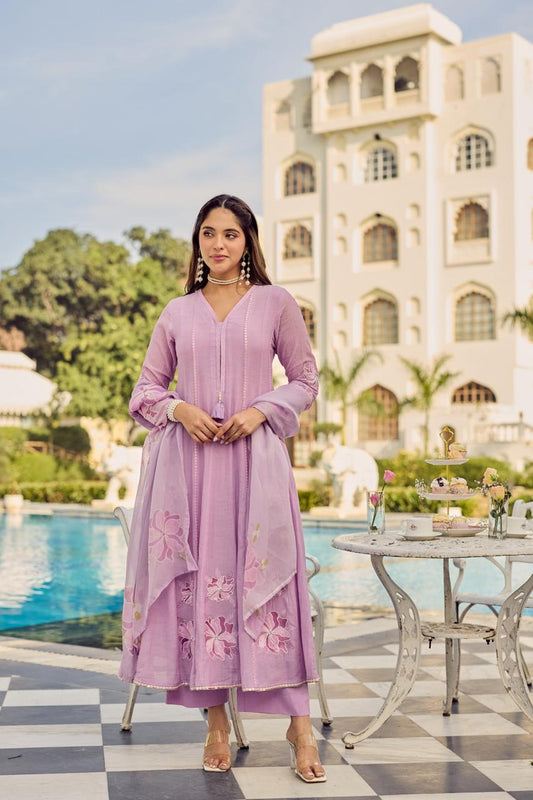 Lavender pure mul chanderi three piece set (B687)