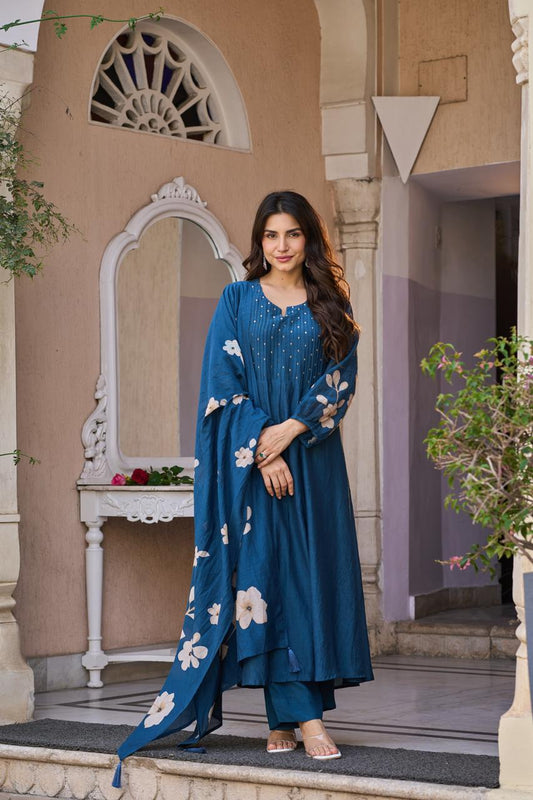 Pure mul chanderi with digital print duptta three piece set (B386)