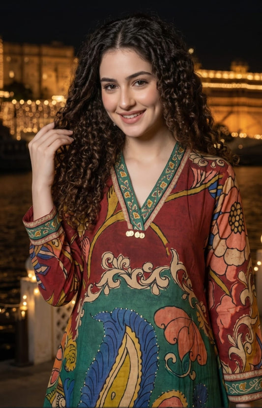 Pure Muslin kalamkari print smart two piece cordset (S292) (next week dispatch)