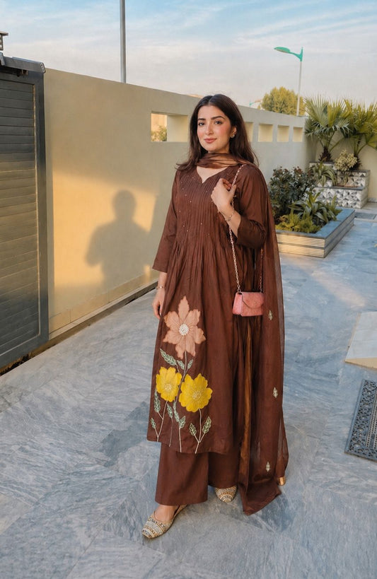 Pure cotton with applique work three piece set (B693)