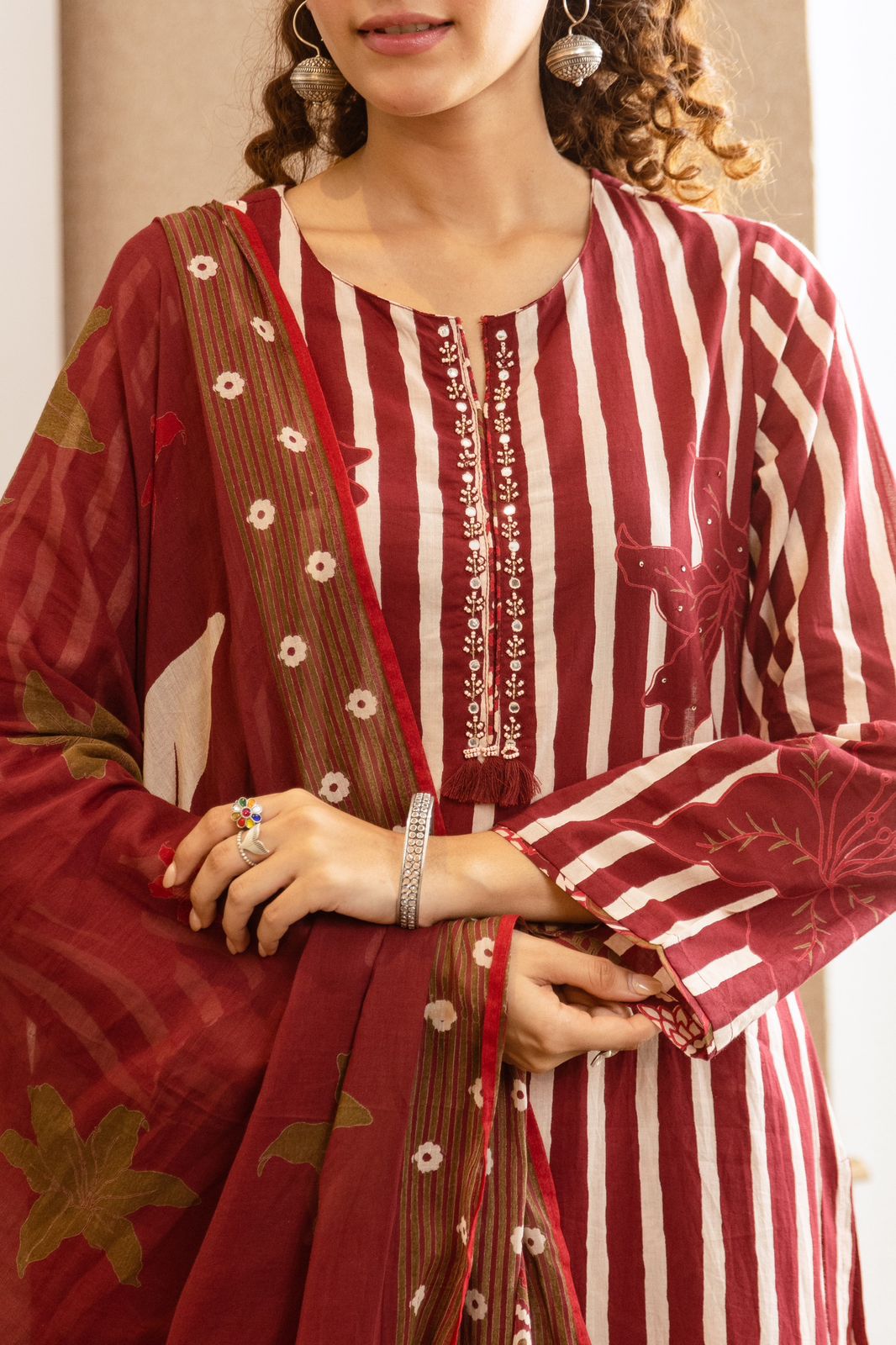 Mahroon pure cotton digital print three piece set A(1333)