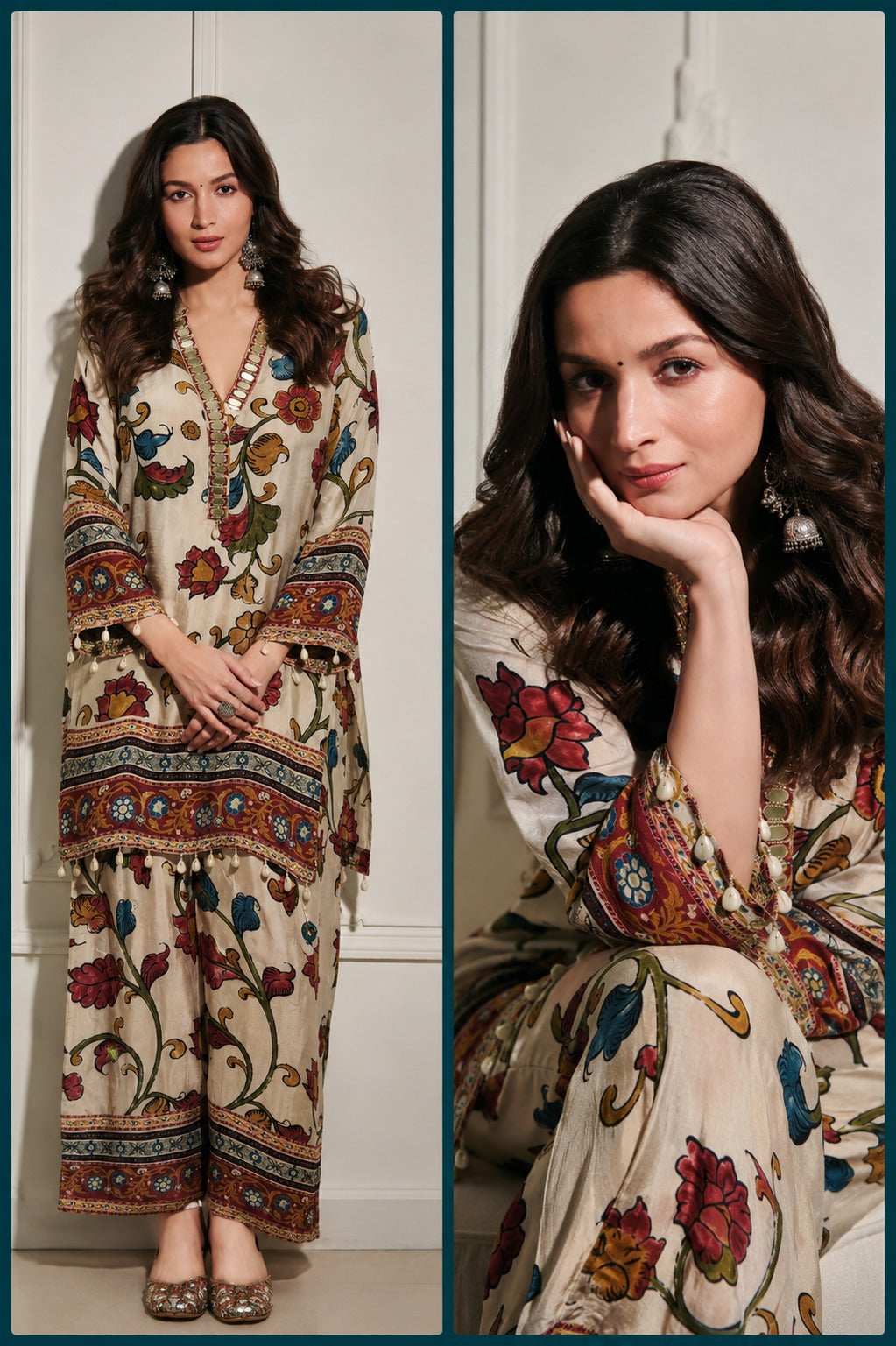 Natural crape kalamkari with lining very smart two piece cordset (S325) (Dispatch on Friday)