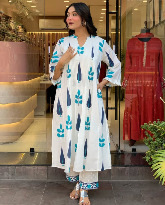 Original hand block pure mul cotton with lining designer two piece set (P1813)