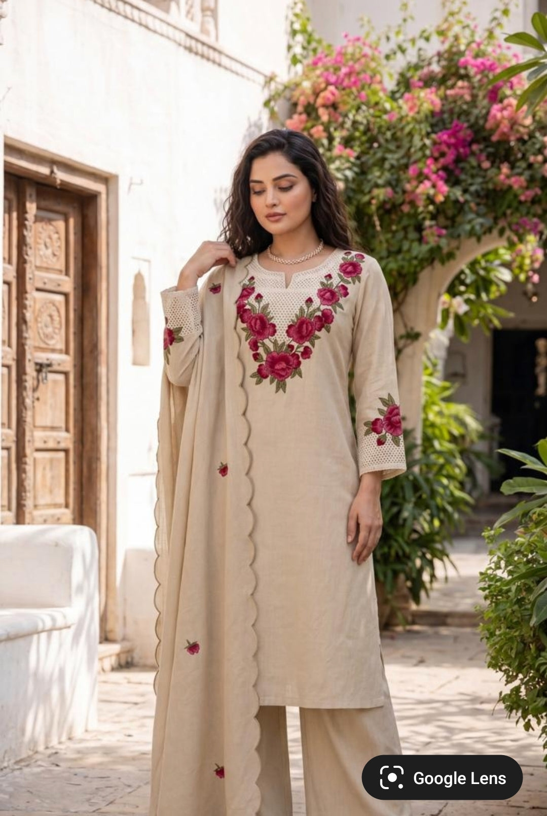Crush Cotton with embroidery smart three piece set (B783)