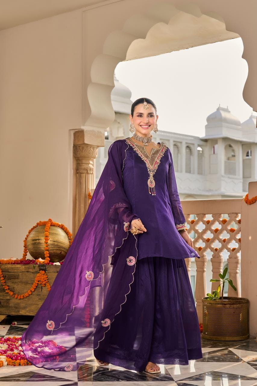 Pure chinnon sharara set (C579)