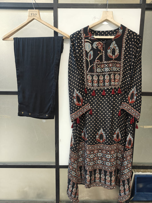 Pure crape Ajrakh print smart two piece cordset (B745)