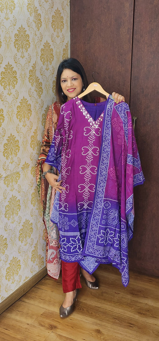 Purple bandani pure silk three piece set (P770)