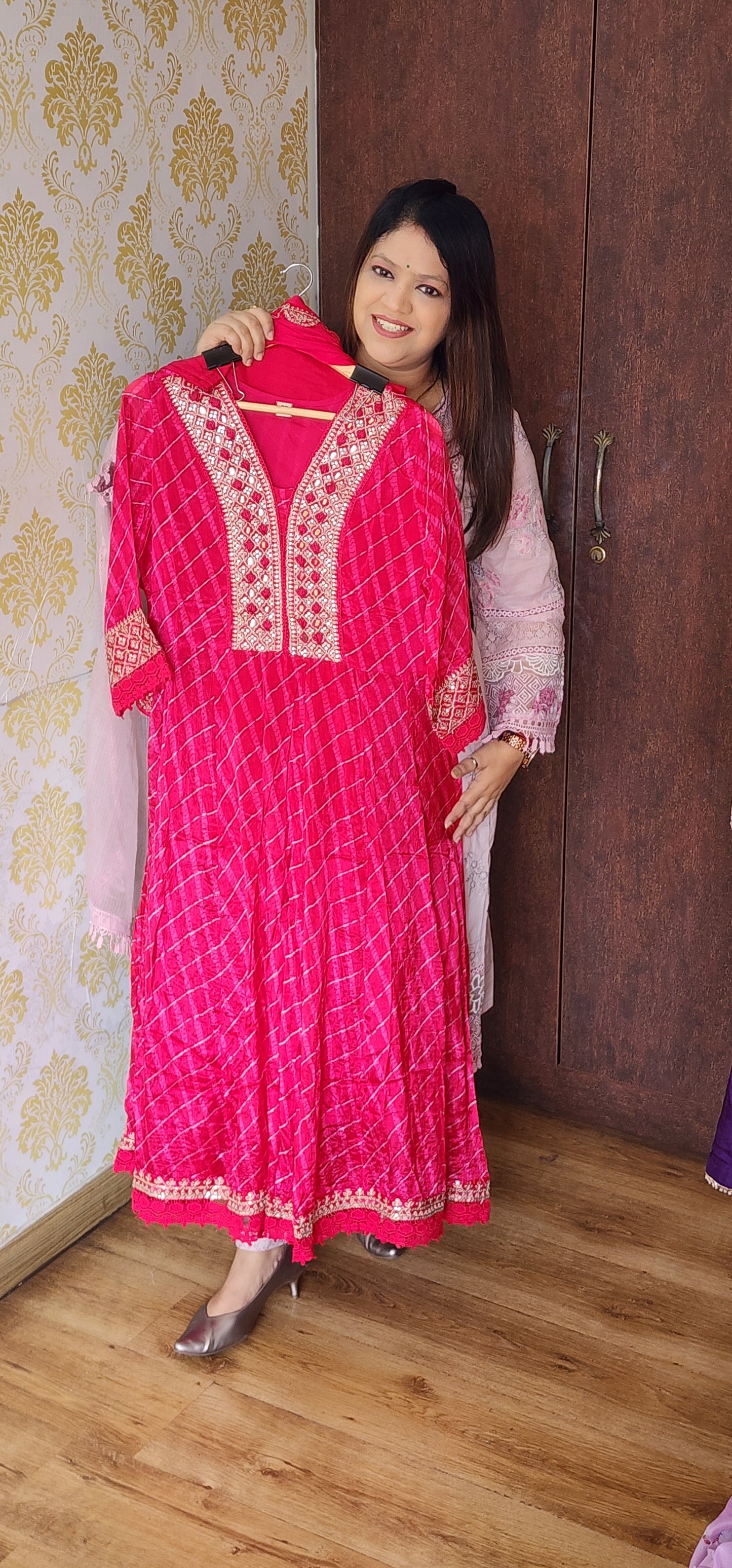 Bright megenta crape anarkali (P880)