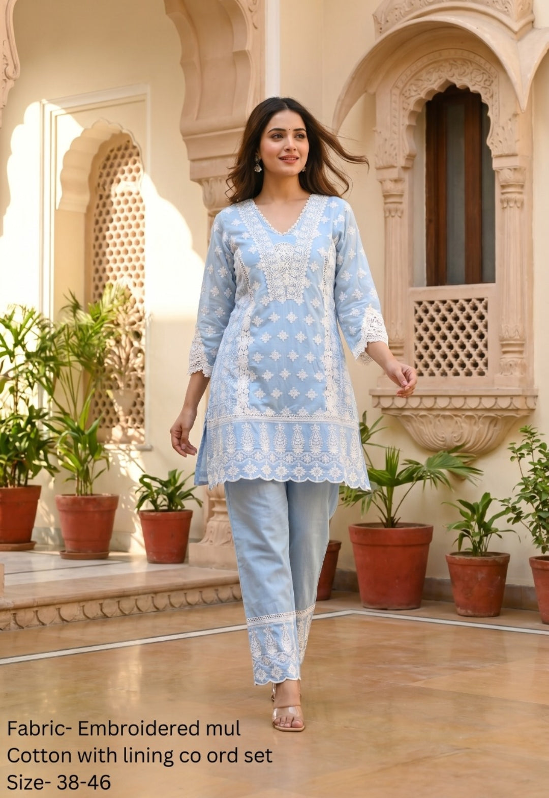 Pure mul cotton with chikankari two piece cordset (B977)