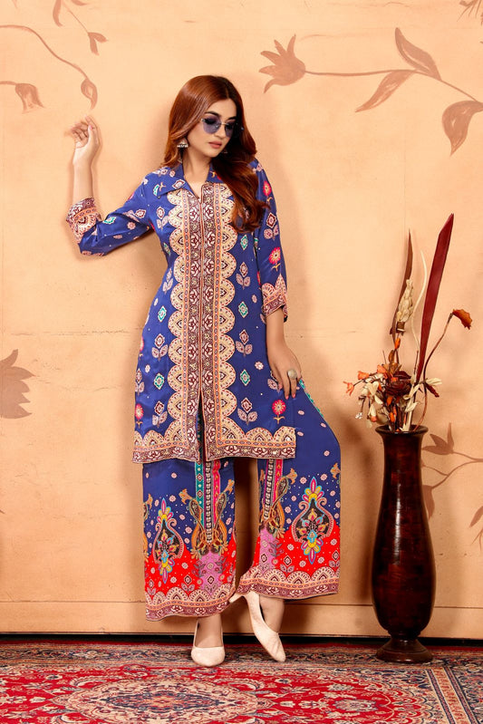 Designer pure crape with lining digital print cordset (T140)