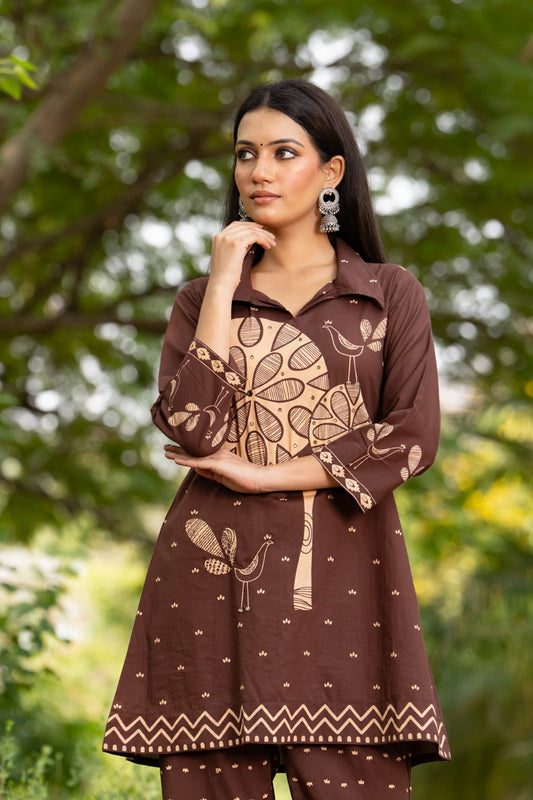 Brown pure cotton smart two piece cordset (A260)