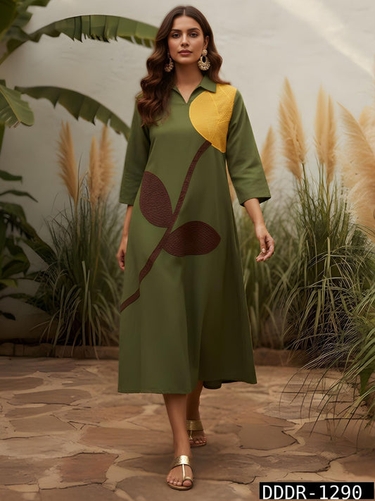 One piece dress with thread embroidery (B776)