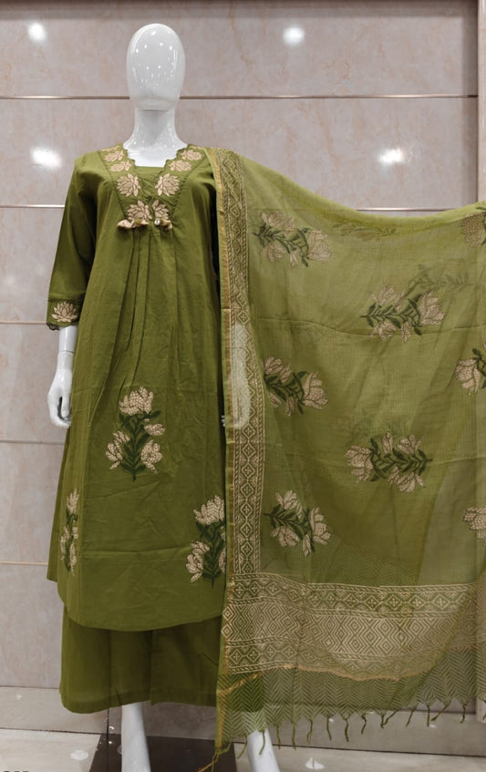 Green pure cotton three piece set (A1130)