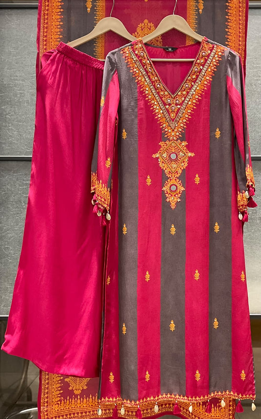 Pure crape with lining three piece set (C808)