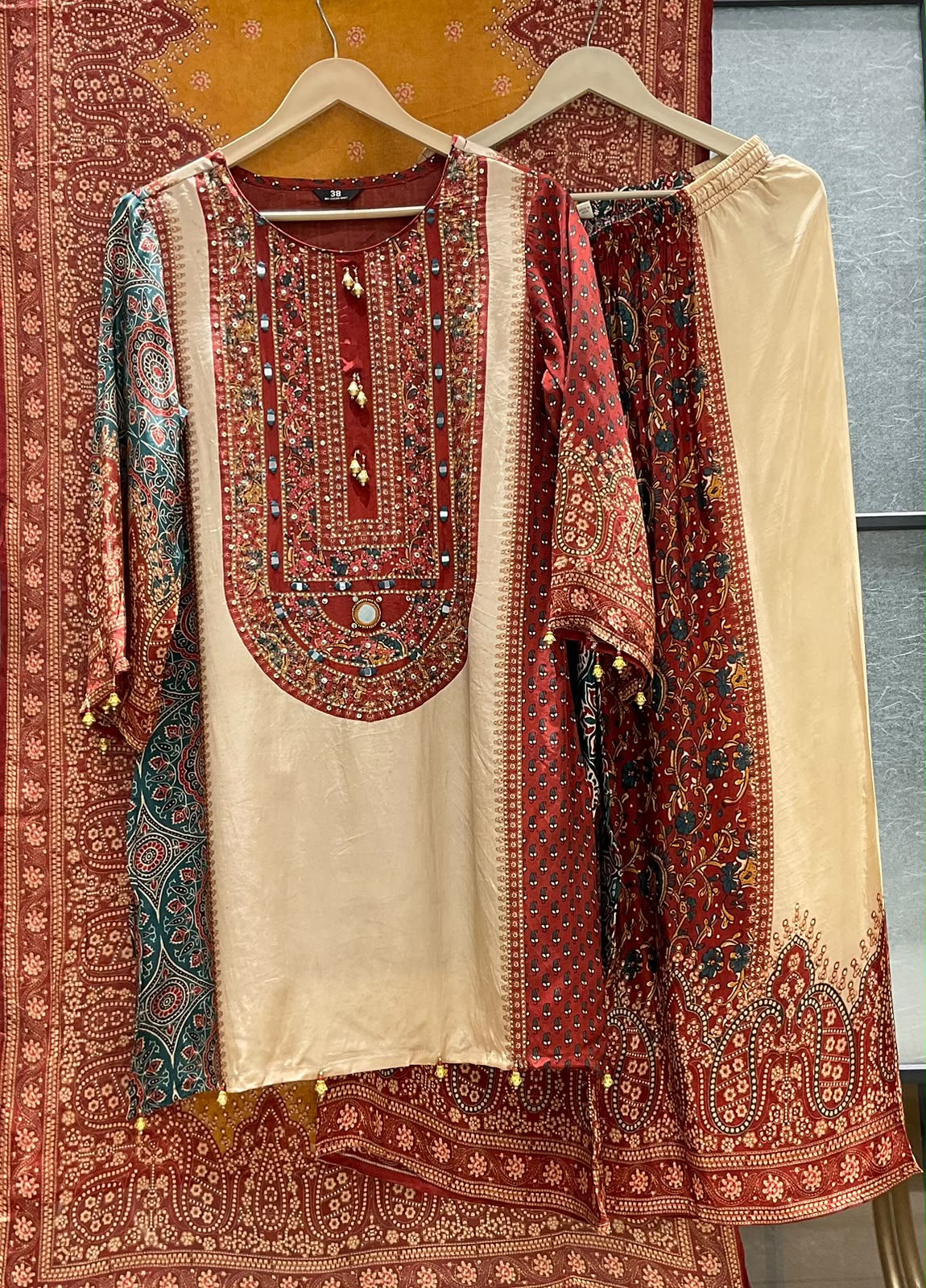 Pure crape digital print with flared plazo three piece set (S456)