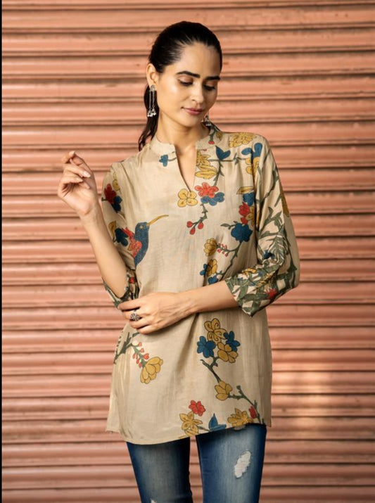 Beidge color top kalamkari print (P632)