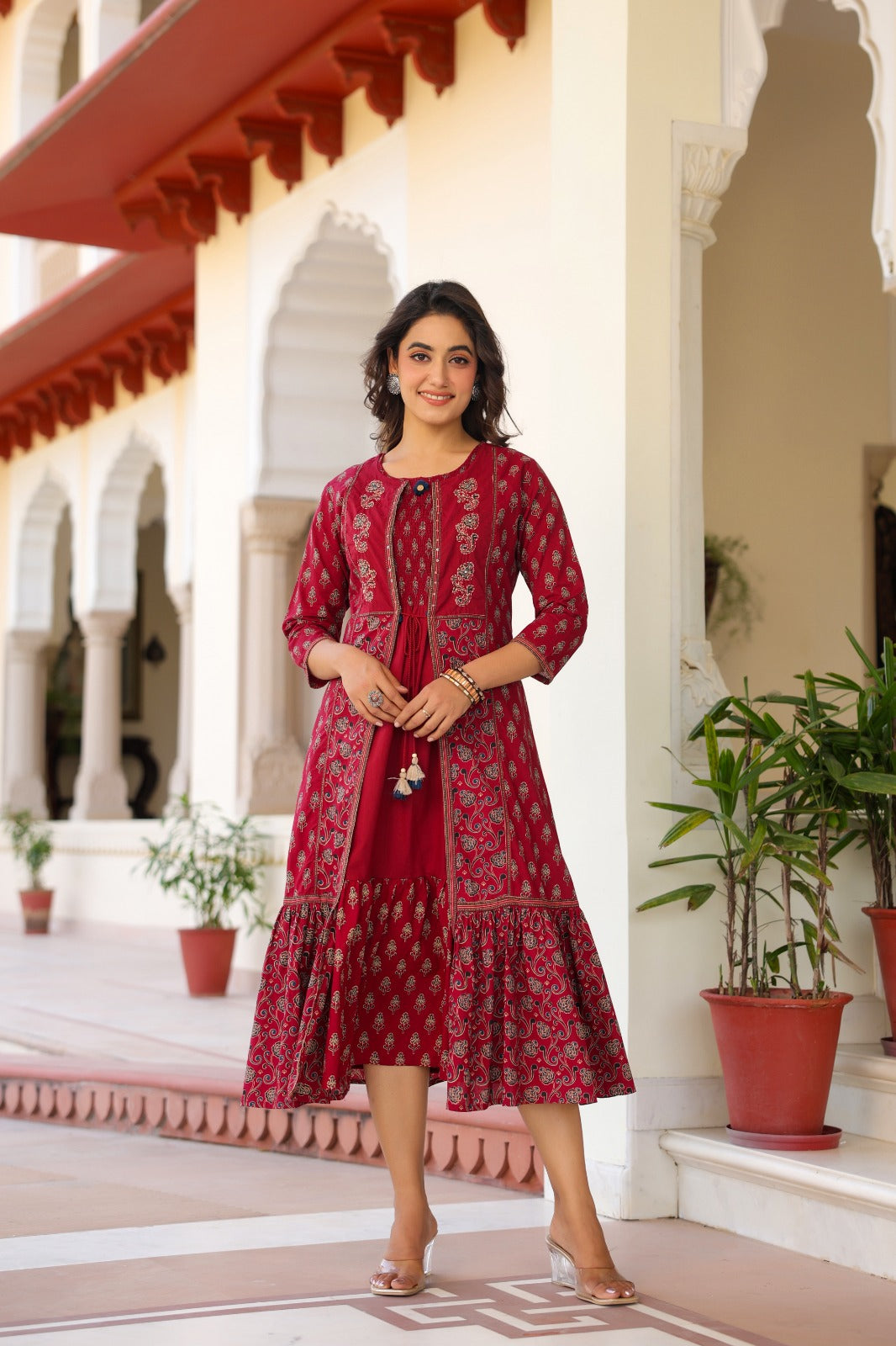 Original block print smart two piece dress length 46 inch (B287)