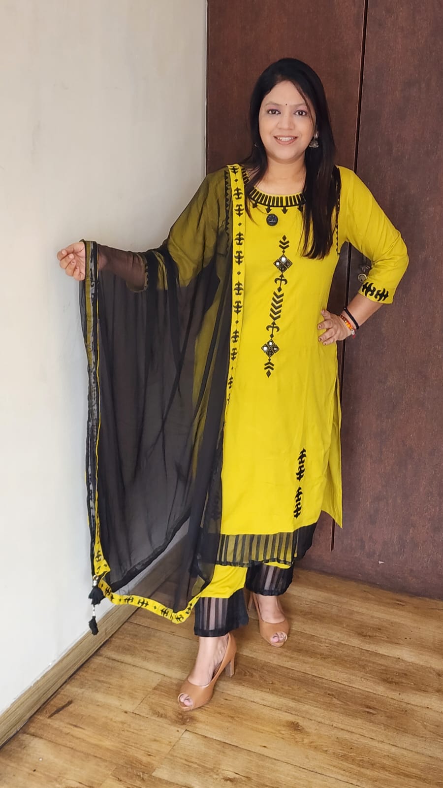 Pure cotton modal fully thread work three piece set (A1404)