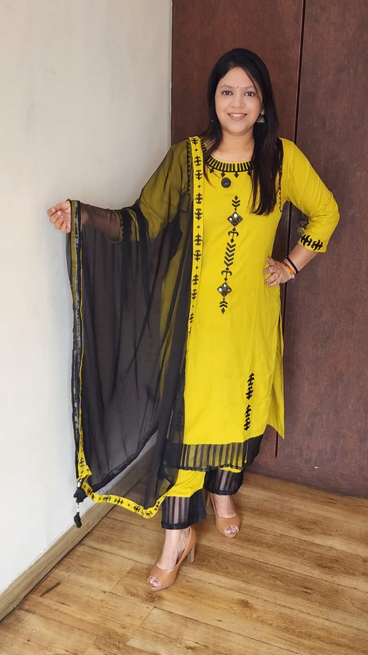 Pure cotton modal fully thread work three piece set (A1404)