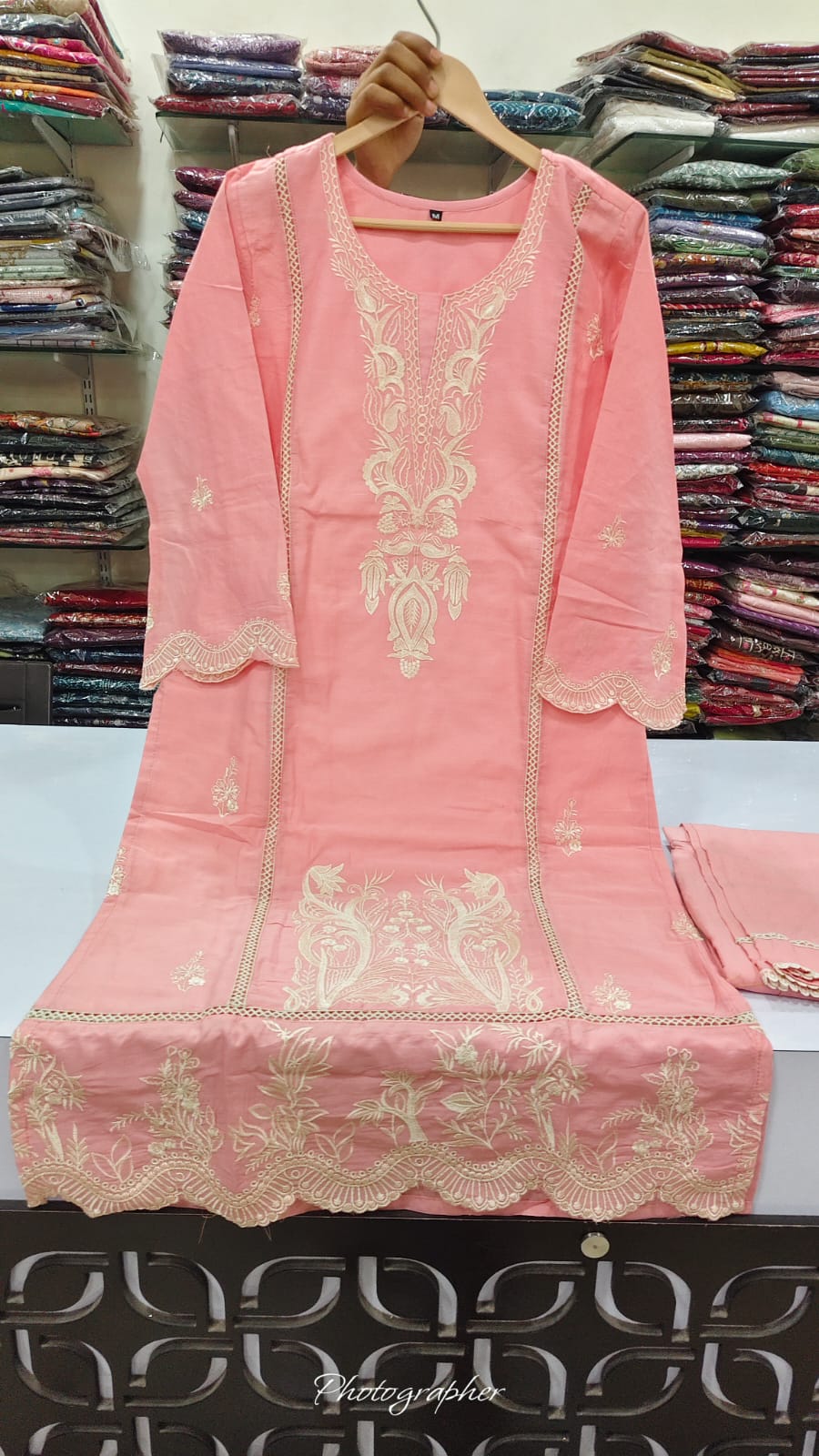 Pure cotton with lining full thread work three piece set (B576)