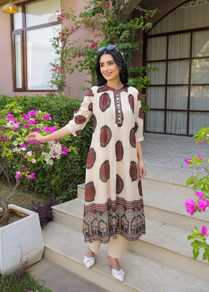 Mul cotton with lining ajrakh print smart two piece cordset (C121)