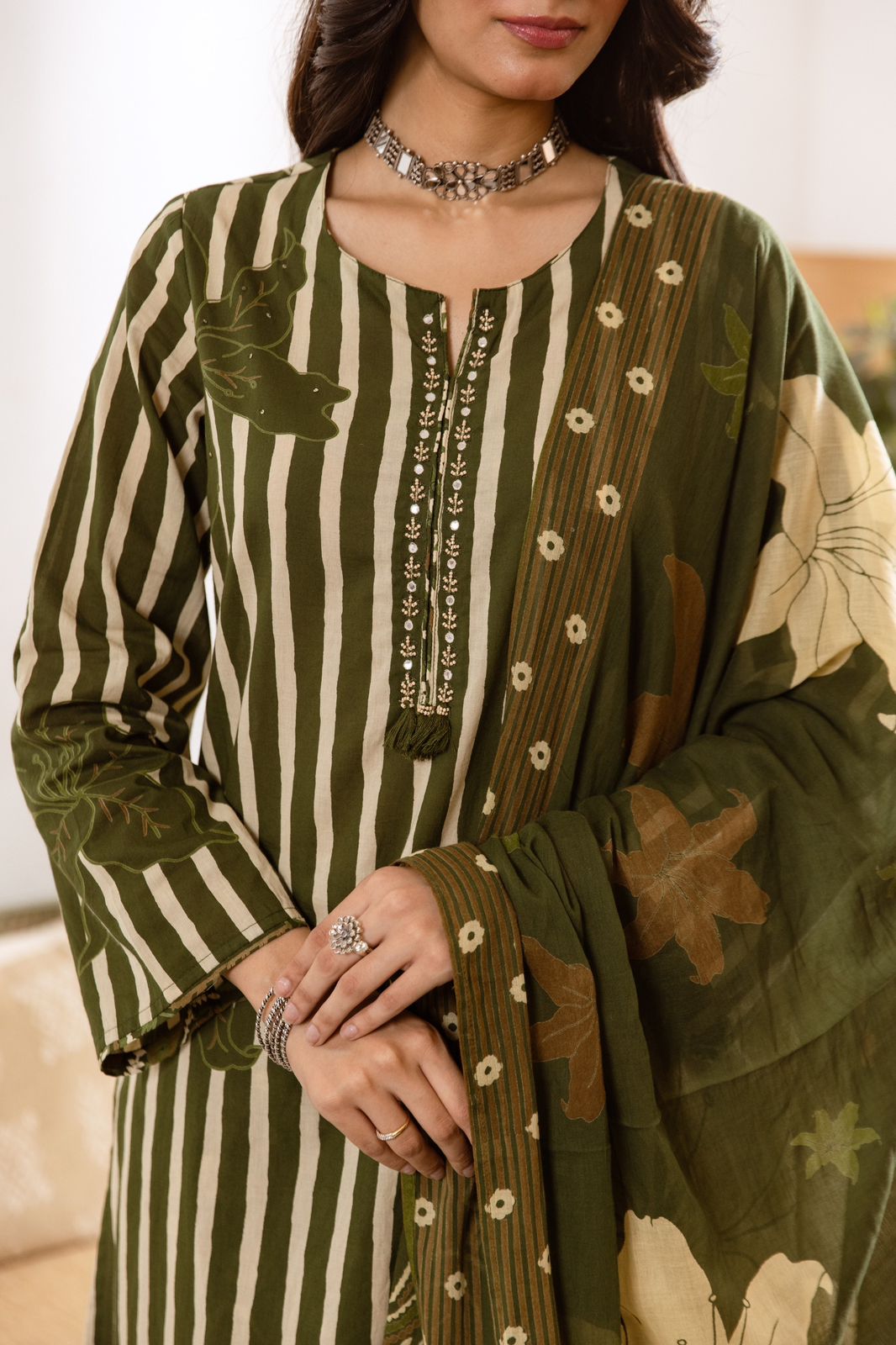 Chutni green colour pure cotton digital print three piece set A(1334)