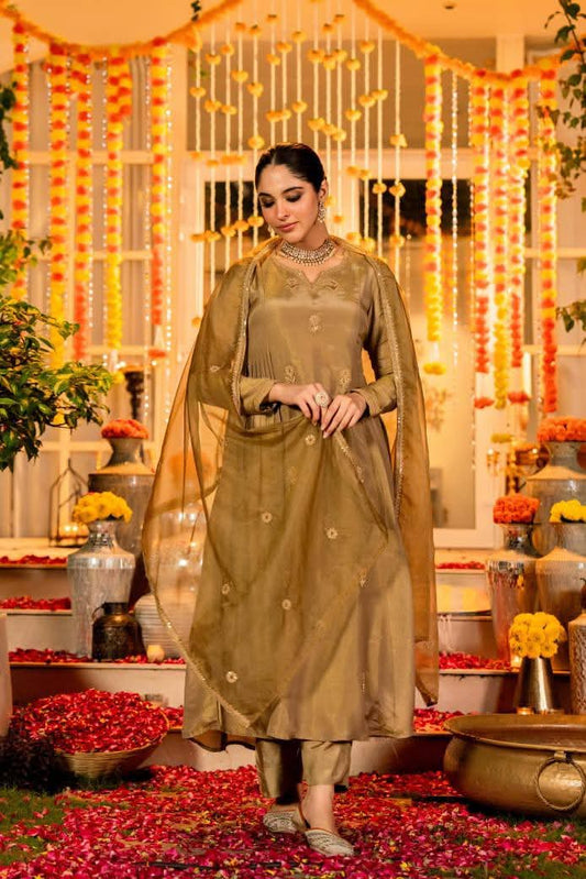 Dusky gold pure tissue designer three piece set (A1138)