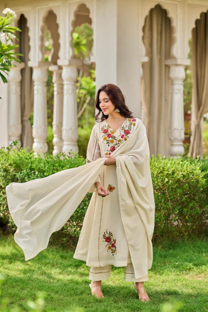 Crush cotton A line Fully embroidered with mul lining beautiful three piece set (S180)