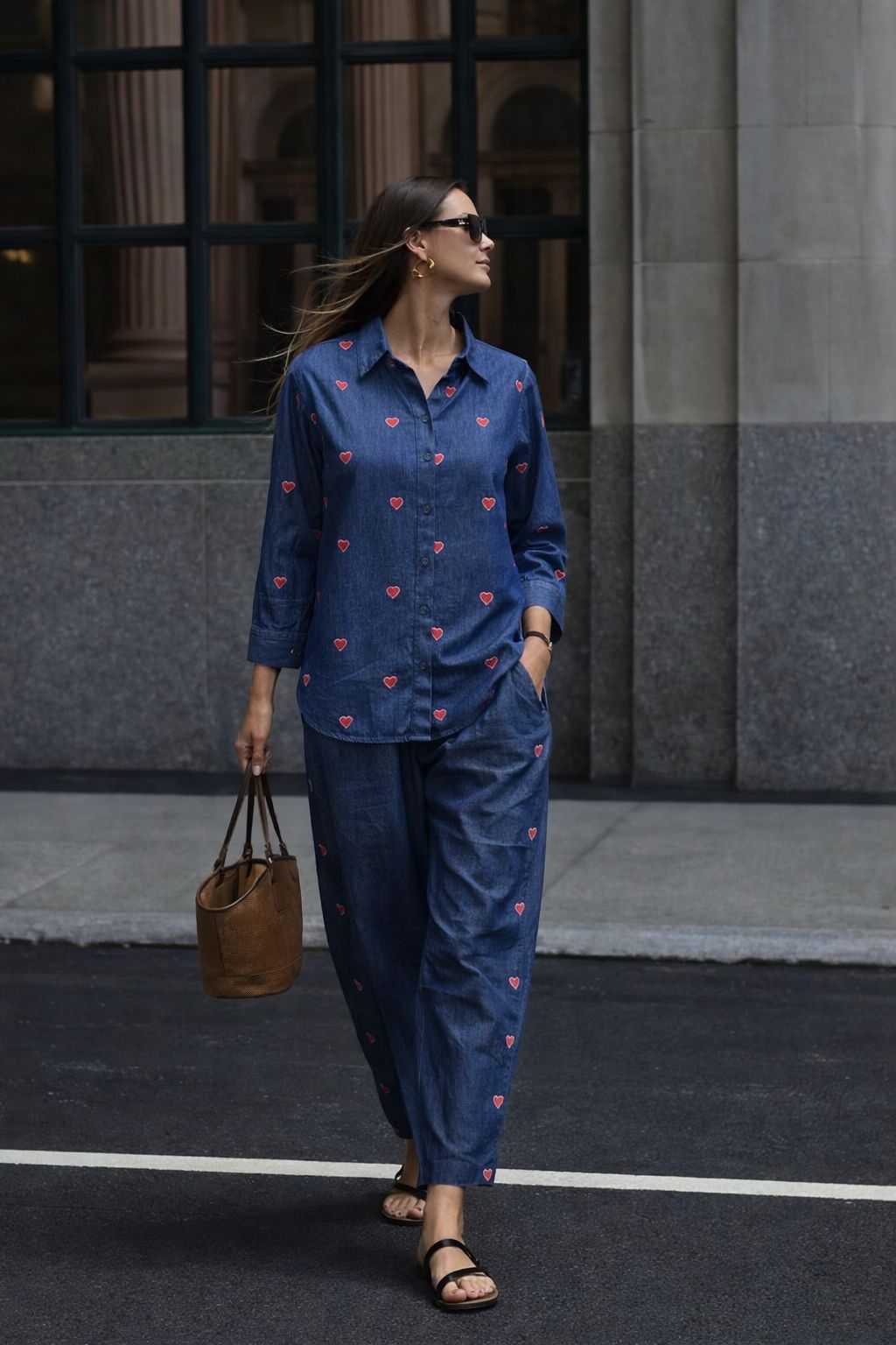 Soft denim fully embroidered smart two piece cordset (S188)