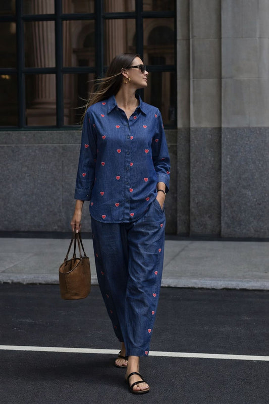 Soft denim fully embroidered smart two piece cordset (S188)