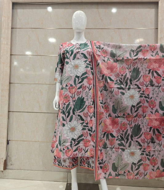 Pure cotton floral print stylish three piece set (B814)