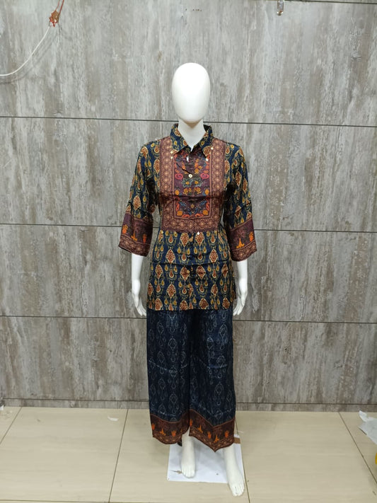 Pure crape kalamkari print smart two piece cordset (C665)