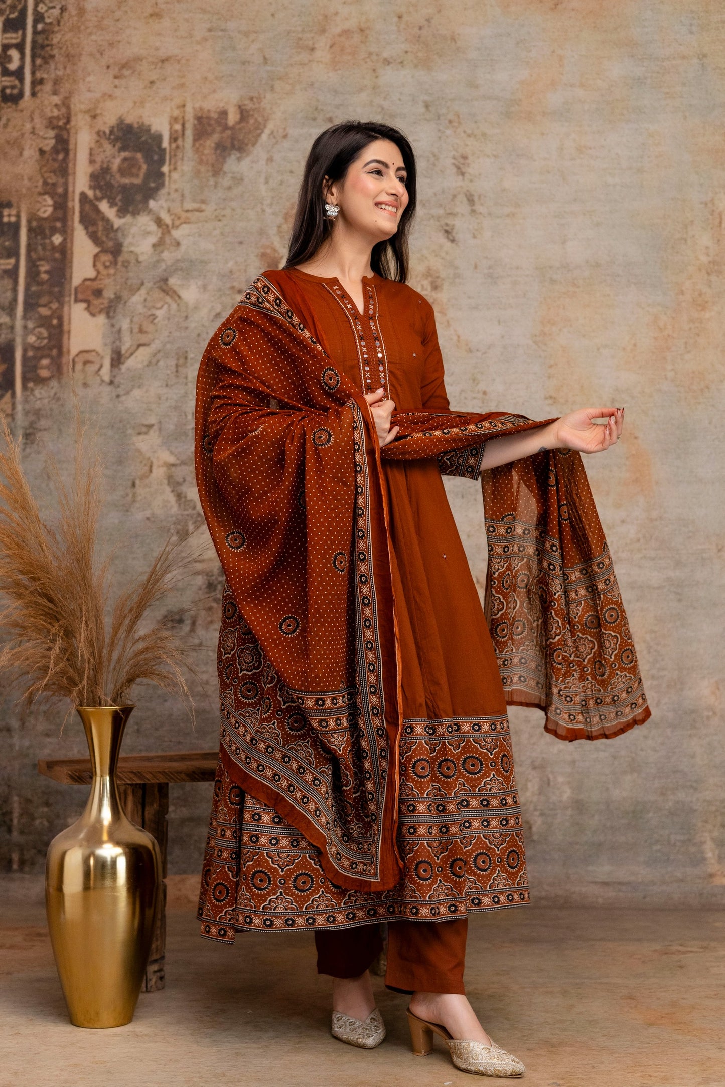 Pure cotton flared anarkali three piece set (B670)