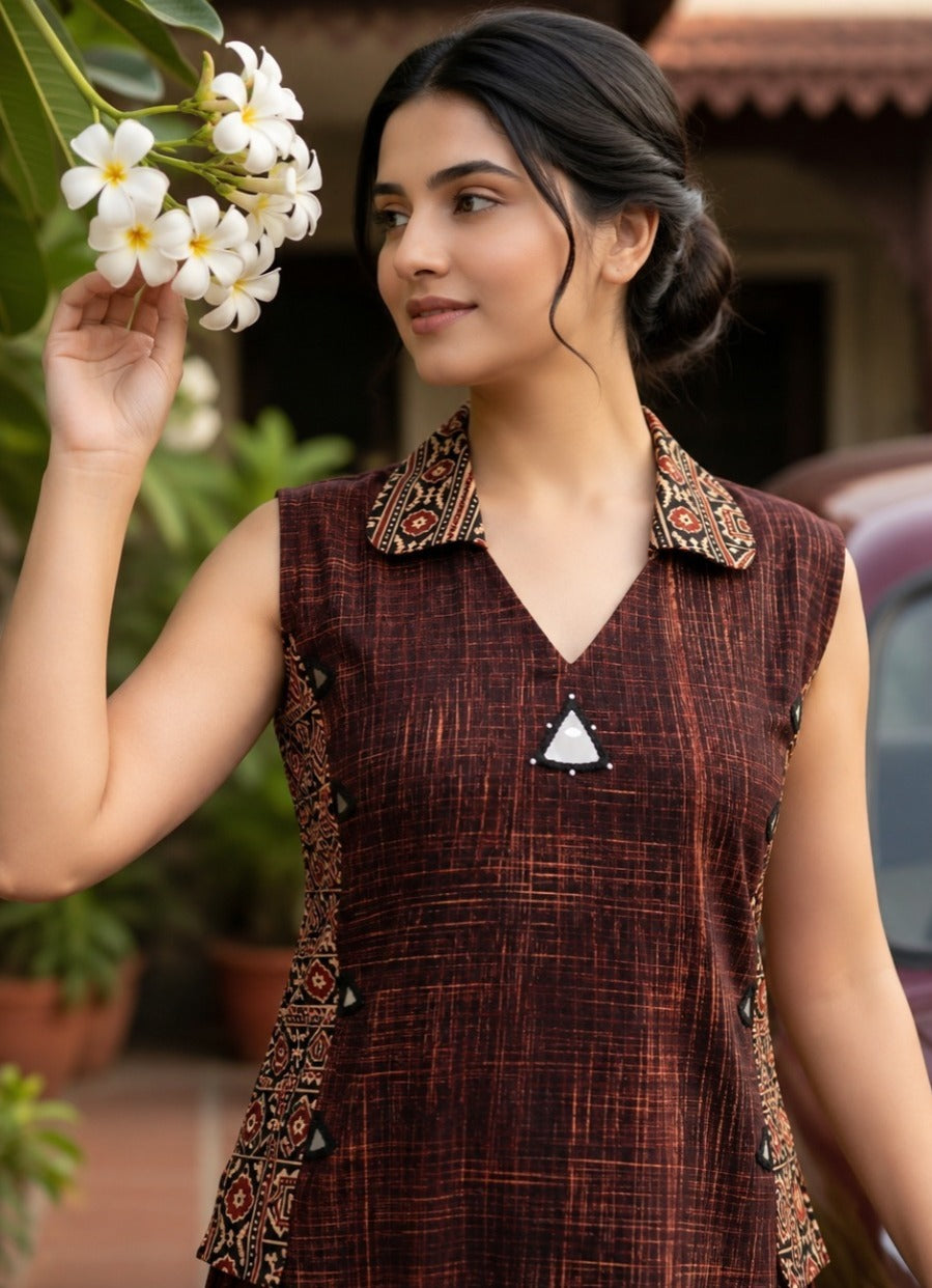 Cotton linen stylish two piece cordset with additional sleeves (C408)