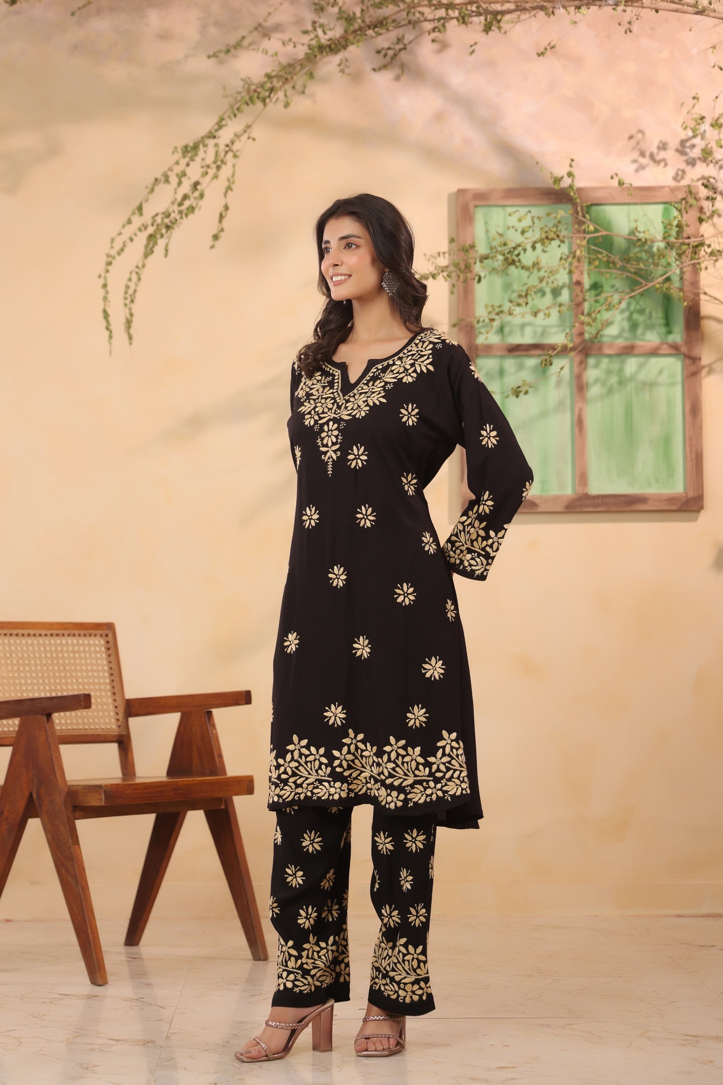 Cotton modal full chikankari two piece cordset (B202)
