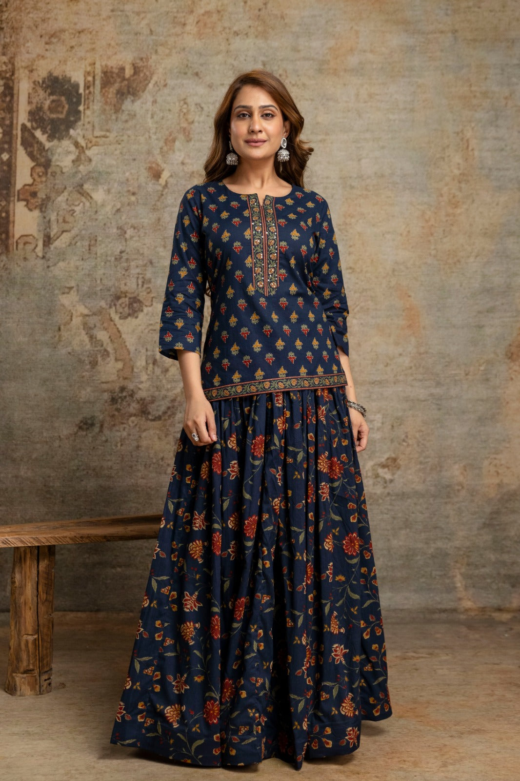 Pure cotton smart top with flared skirt with dupatta (S205)