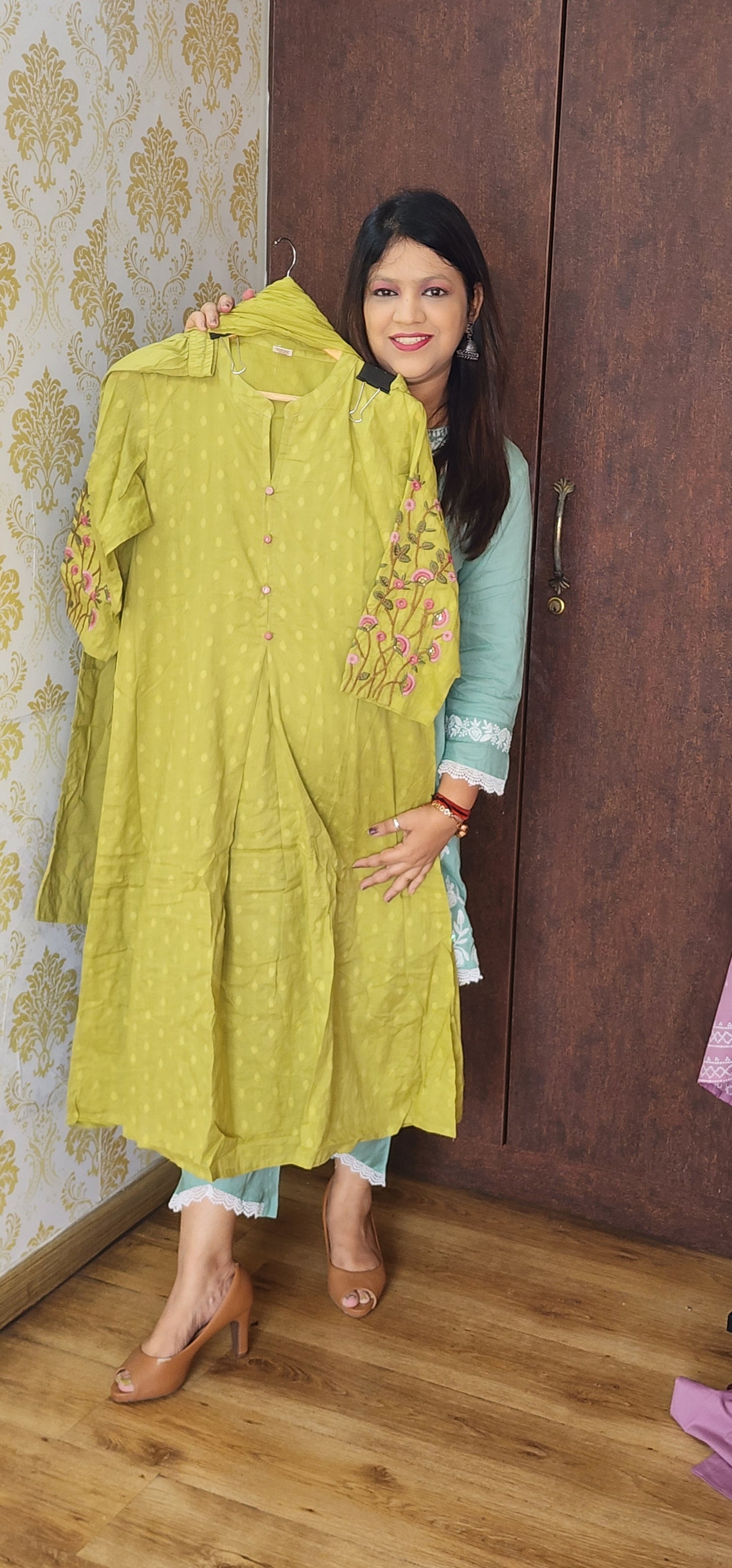 Mehndi green designer three piece set (P602)