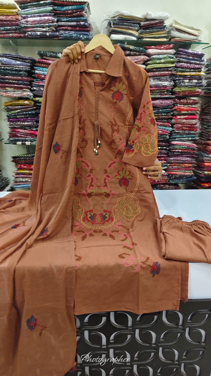 Pure cotton with thread work three piece set (B1055)