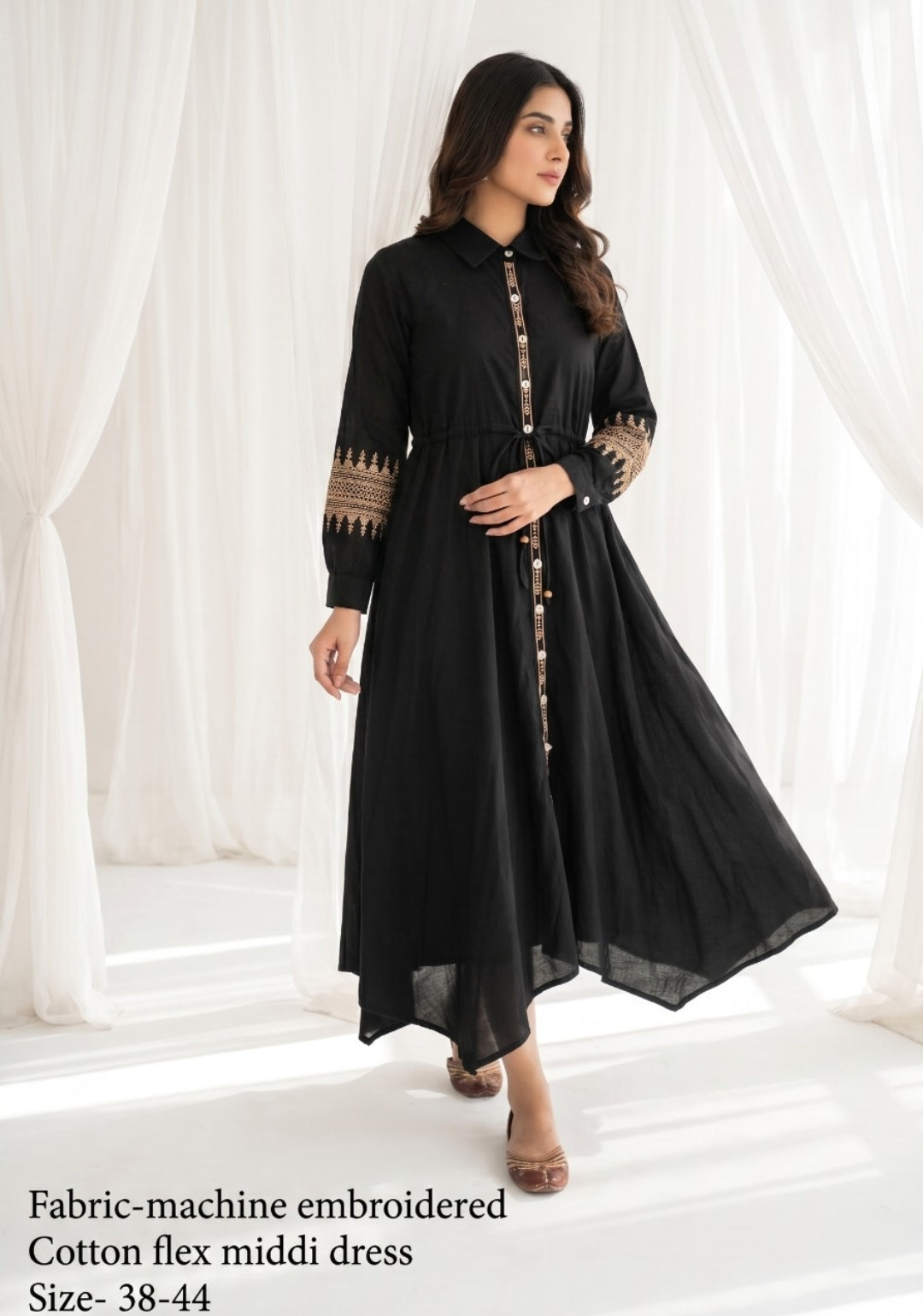 Handloom cotton with thread work smart one piece dress (S164)