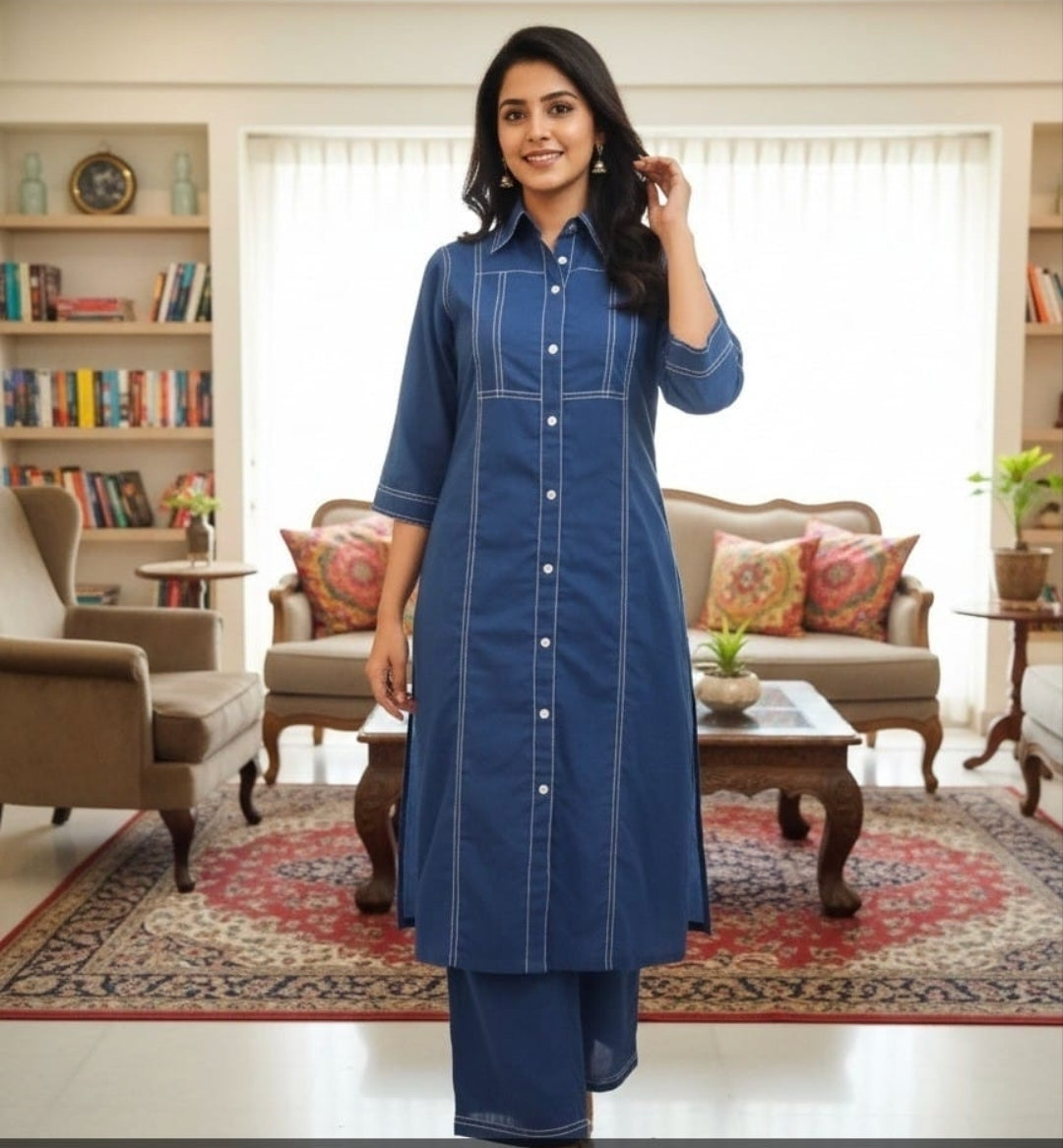 Pure cotton linen denim looks like a smart two piece cordset (A1726)