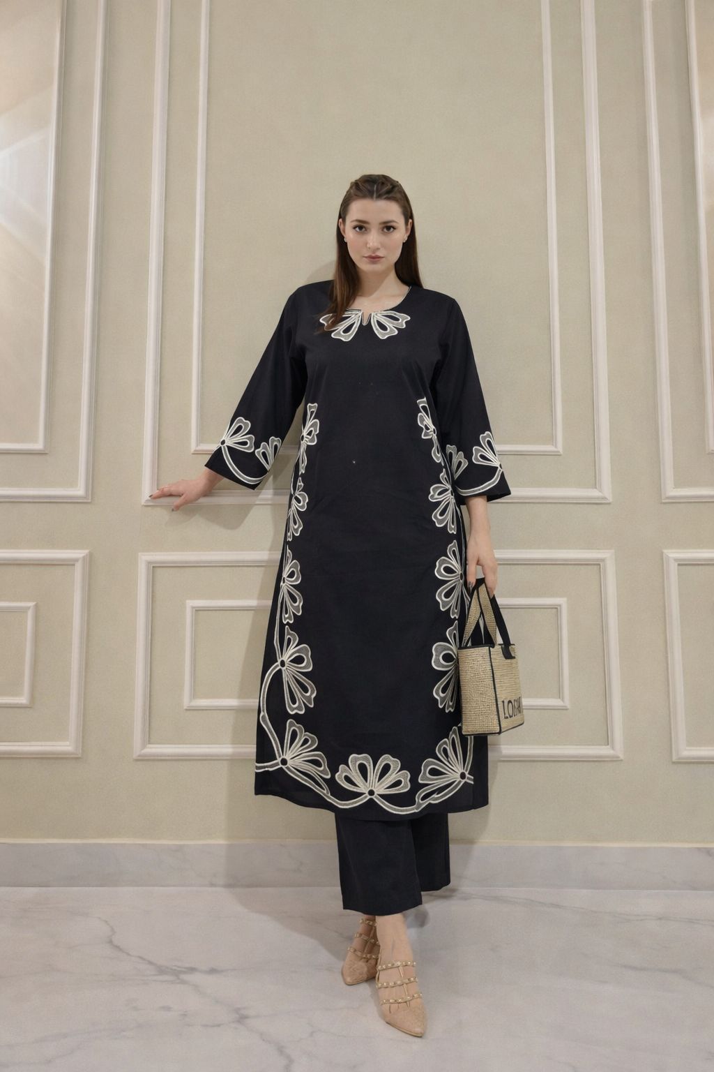 Premium cotton with heavy thread work two piece cordset (B368)