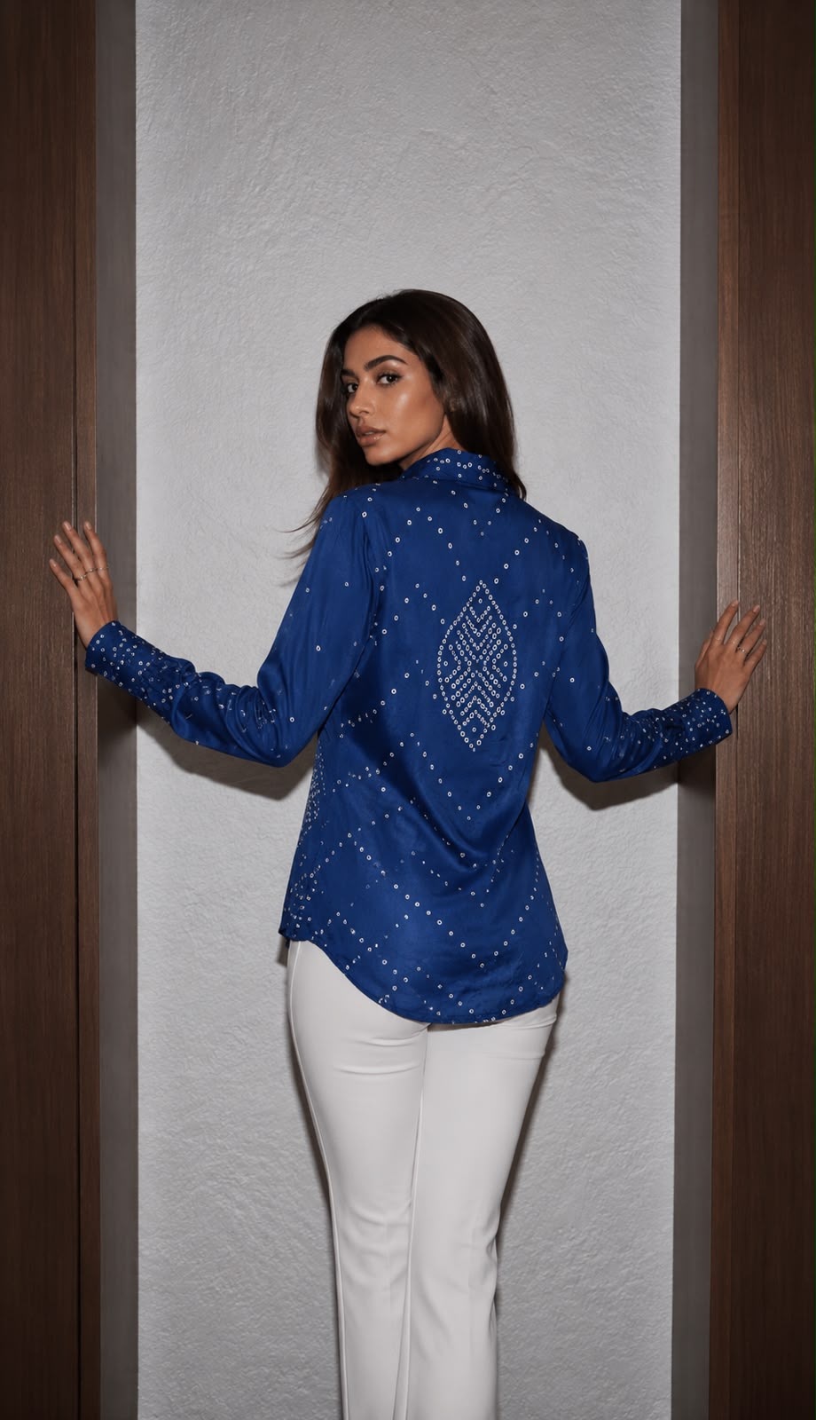 Pure crape bandani print with coin detailing smart shirt (S135)