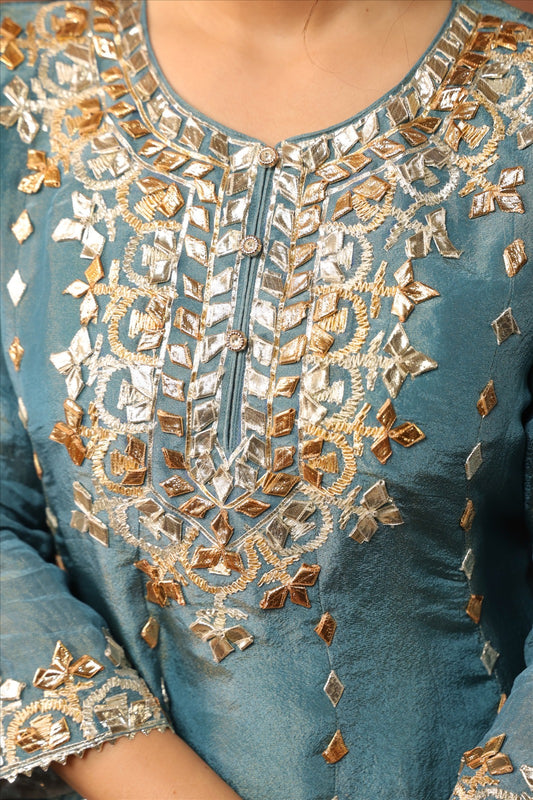 Pure tissue with gota work shoulder anarkali three piece set (C760)