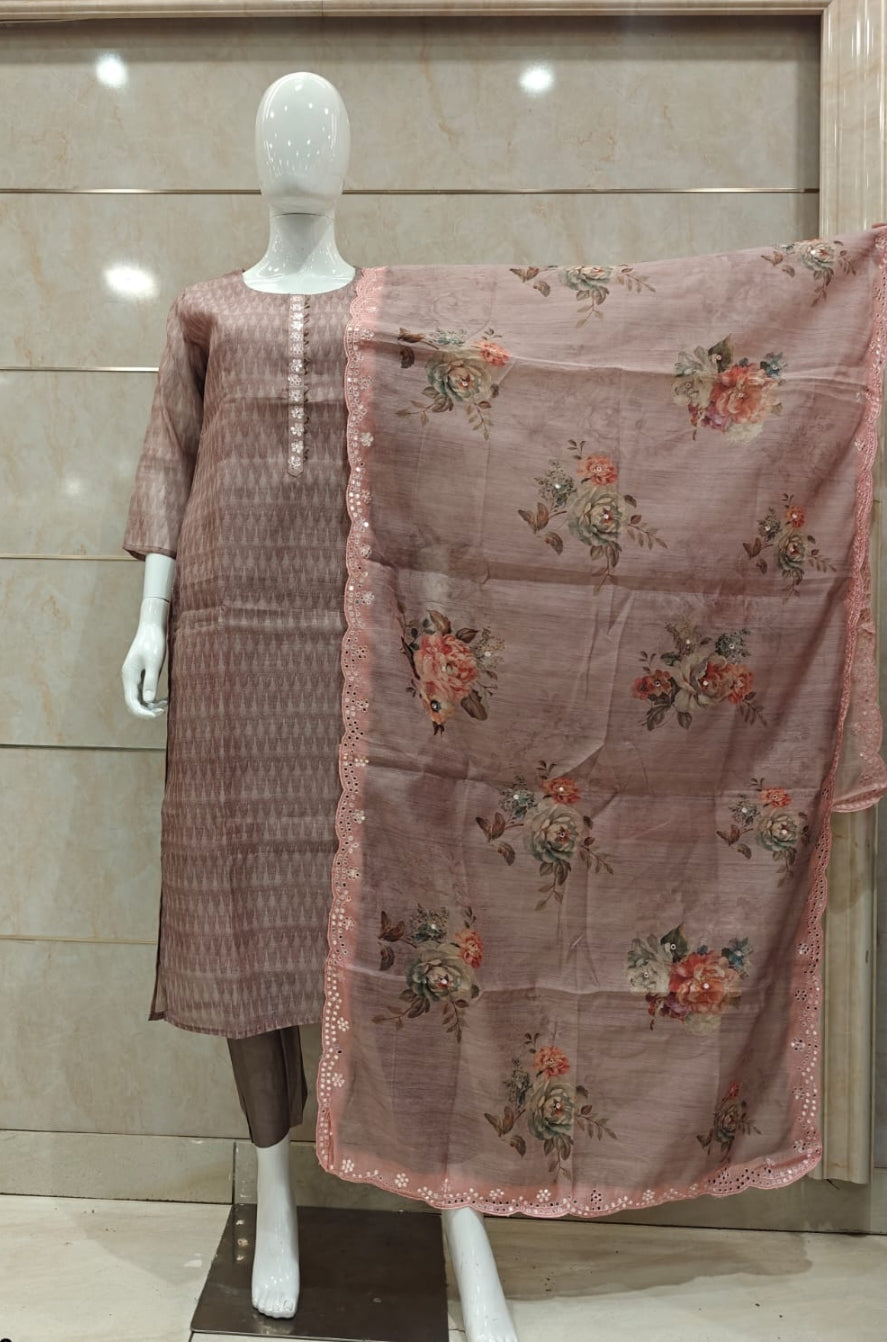 Mauve pure chanderi designer three piece set (P2134)