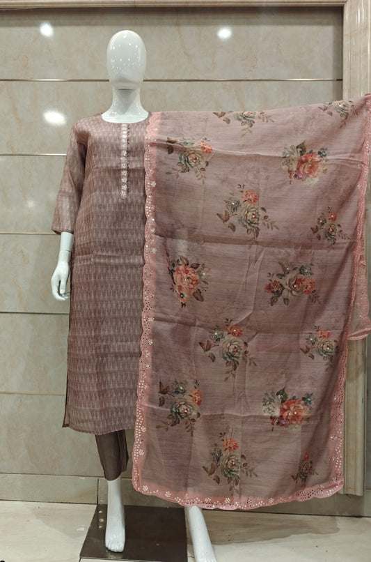 Mauve pure chanderi designer three piece set (P2134)