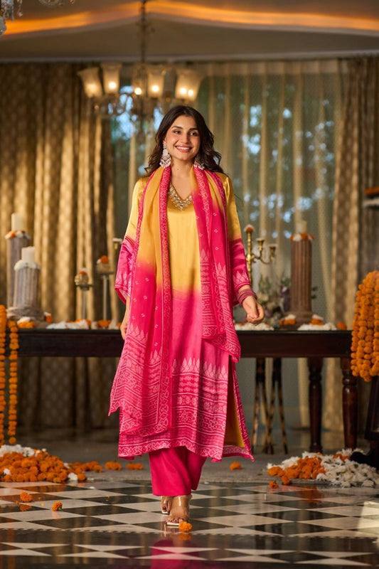 Gaji satin perfect for festival season three piece set (C508)