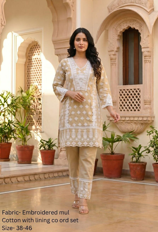 Mul cotton chikankari smart two piece cordset (B1010)
