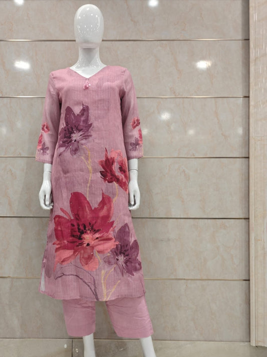 Pink linen two piece set (A710)