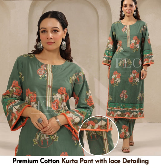 Green pure cotton two piece cordset (A719)